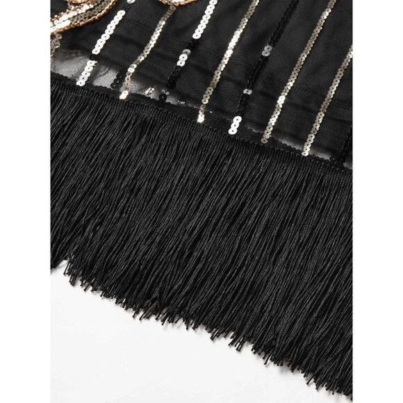 ✨ Flapper Great Gatsby Roaring 1920s Retro Tassel Fringe Sequin Dress SIZE L NEW - Picture 17 of 17